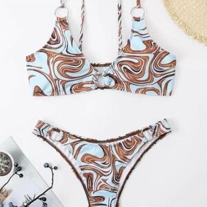Swirl Pattern Bikini Set - Blue and Brown